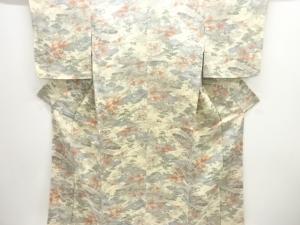 縮緬地　屋敷に草花模様小紋着物